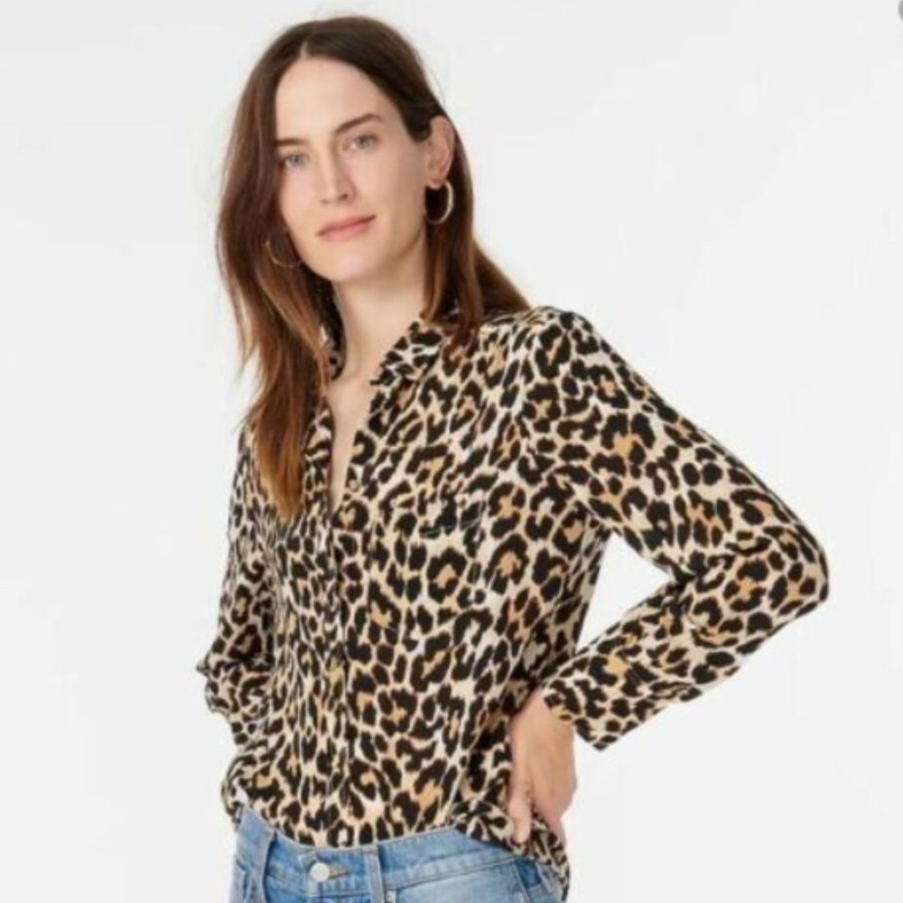 J Crew Silk Shirt in Leopard, Sz 4 NWT